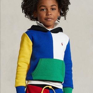 POLO RALPH LAUREN Colorblock Hoodie Fleece Sweatshirt Boys Girls Kids Size 6